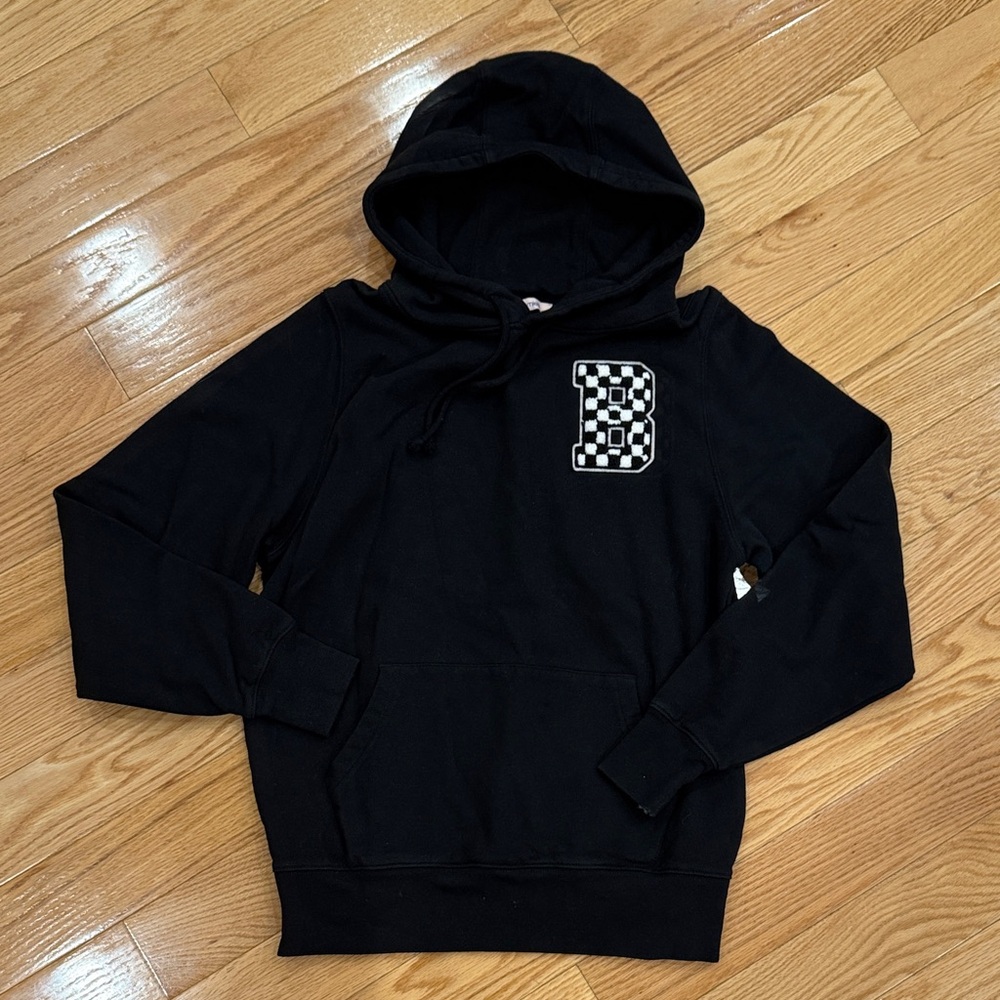 BLOOMINGDALES - Unisex - Black Hoodie with Checkered B Logo - Size SMALL